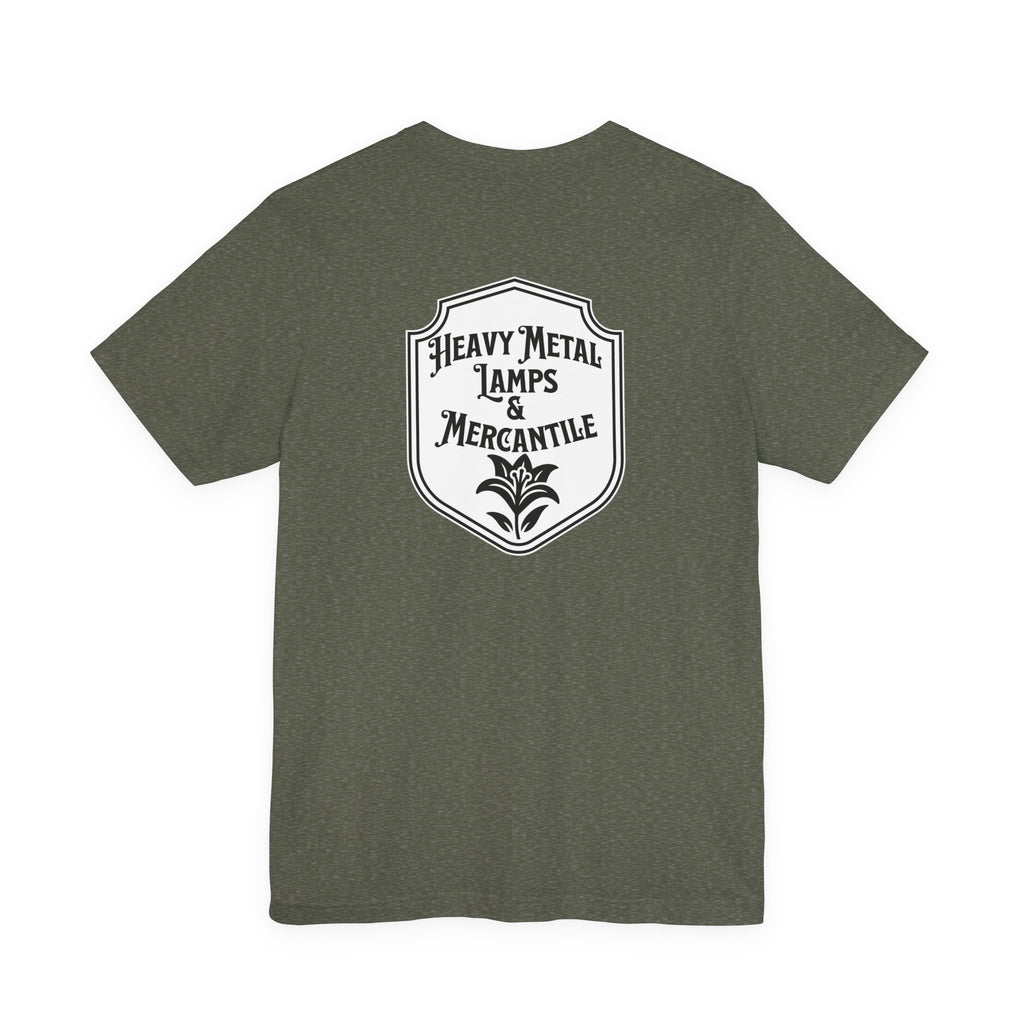 Heavy Metal Lamps & Mercantile Logo Tee — Vintage Shop Badge T-Shirt