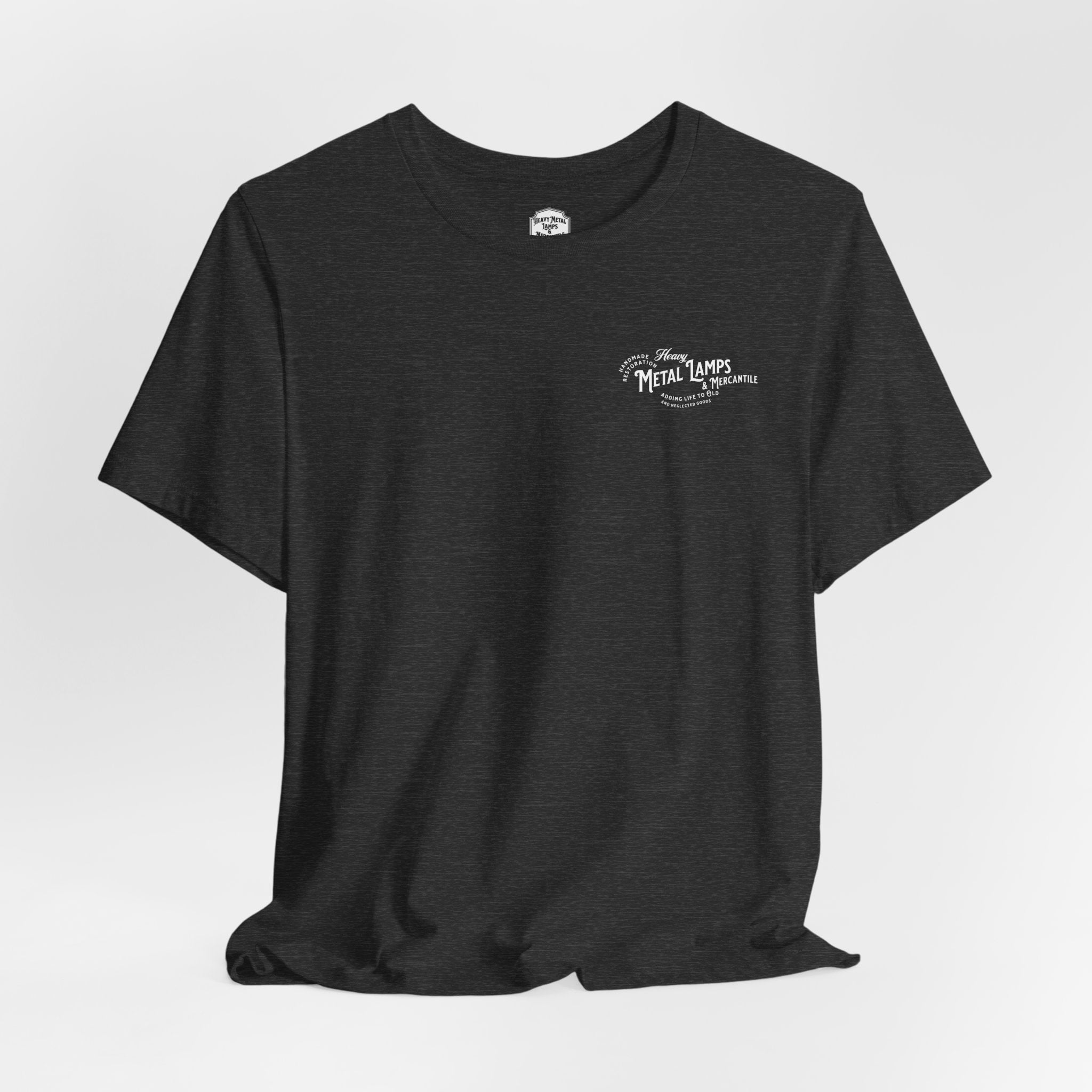 Heavy Metal Lamps & Mercantile Logo Tee — Vintage Shop Badge T-Shirt
