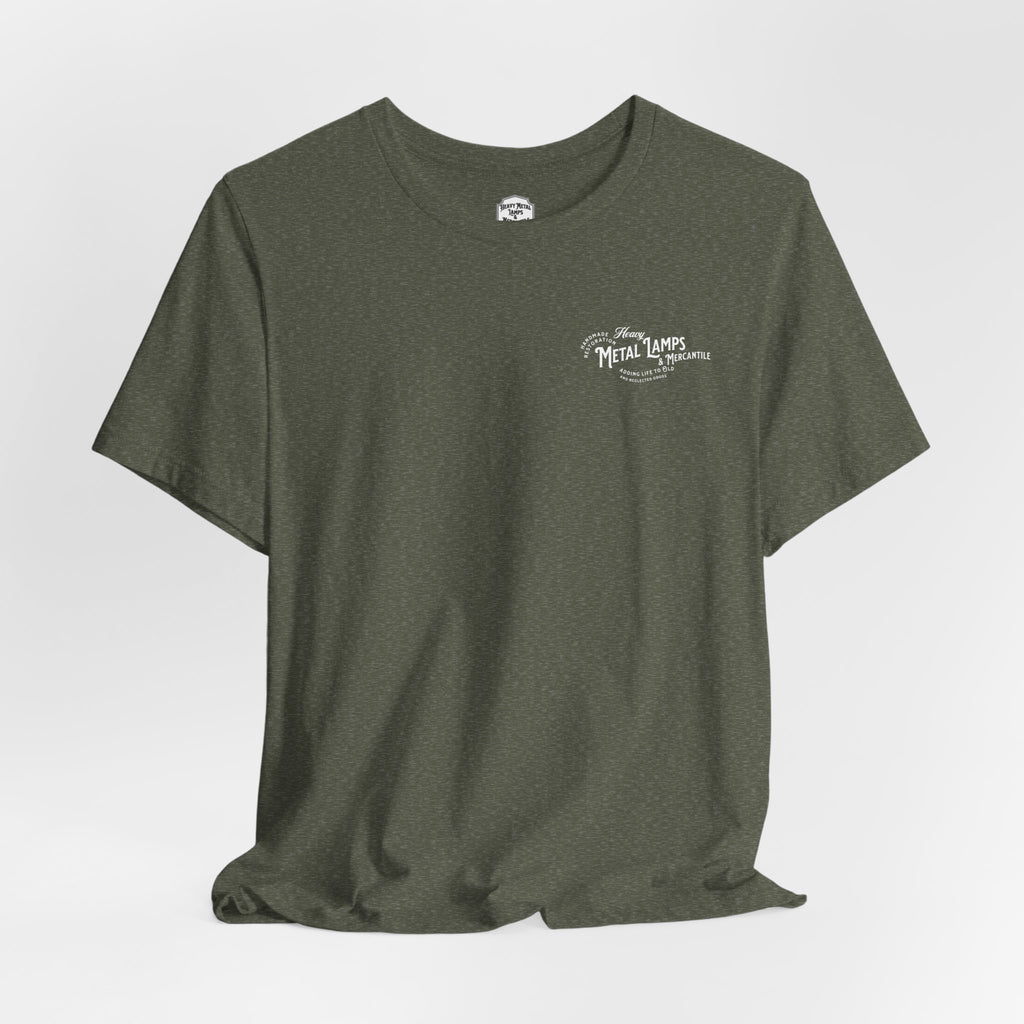 Heavy Metal Lamps & Mercantile Logo Tee — Vintage Shop Badge T-Shirt