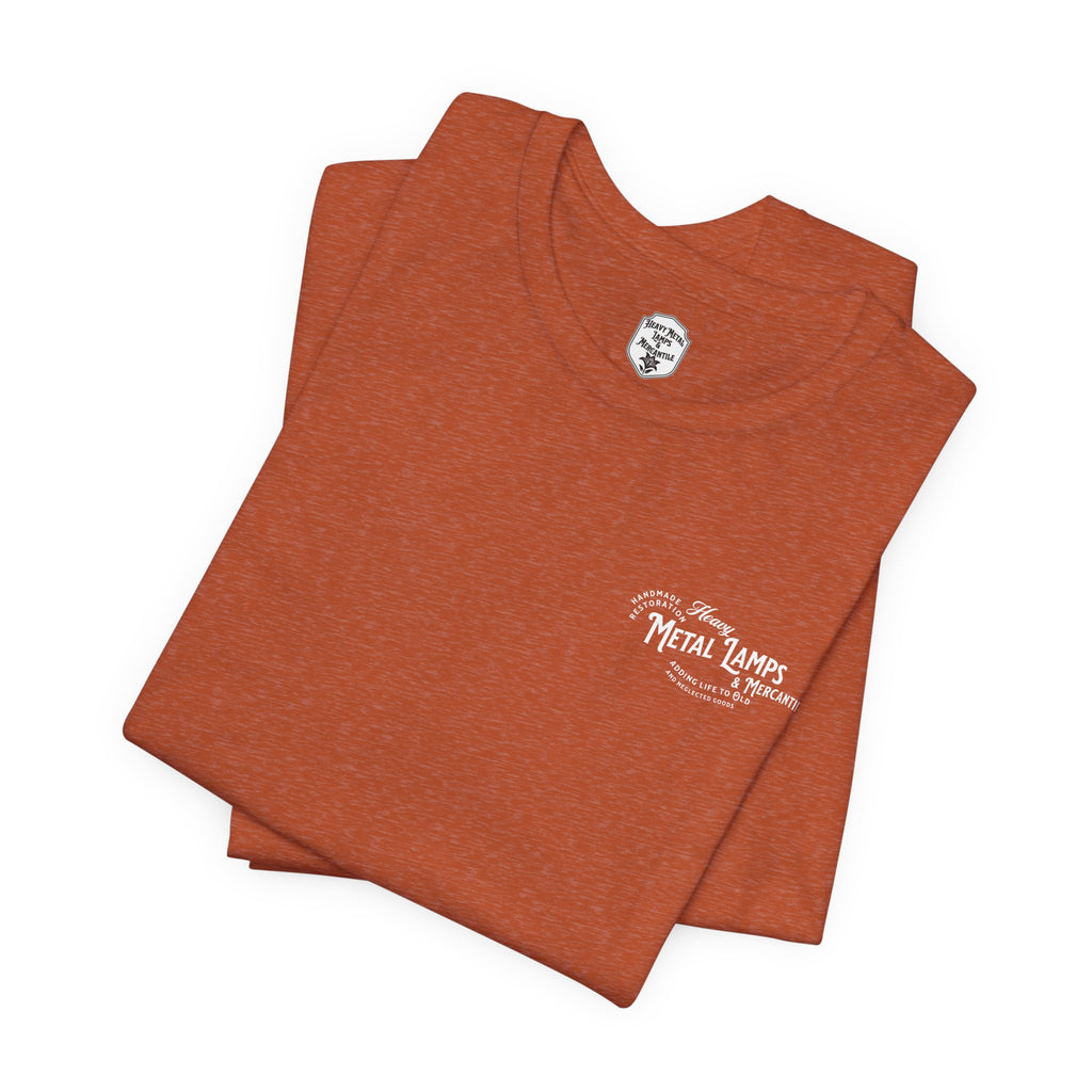 Heavy Metal Lamps & Mercantile Logo Tee — Vintage Shop Badge T-Shirt