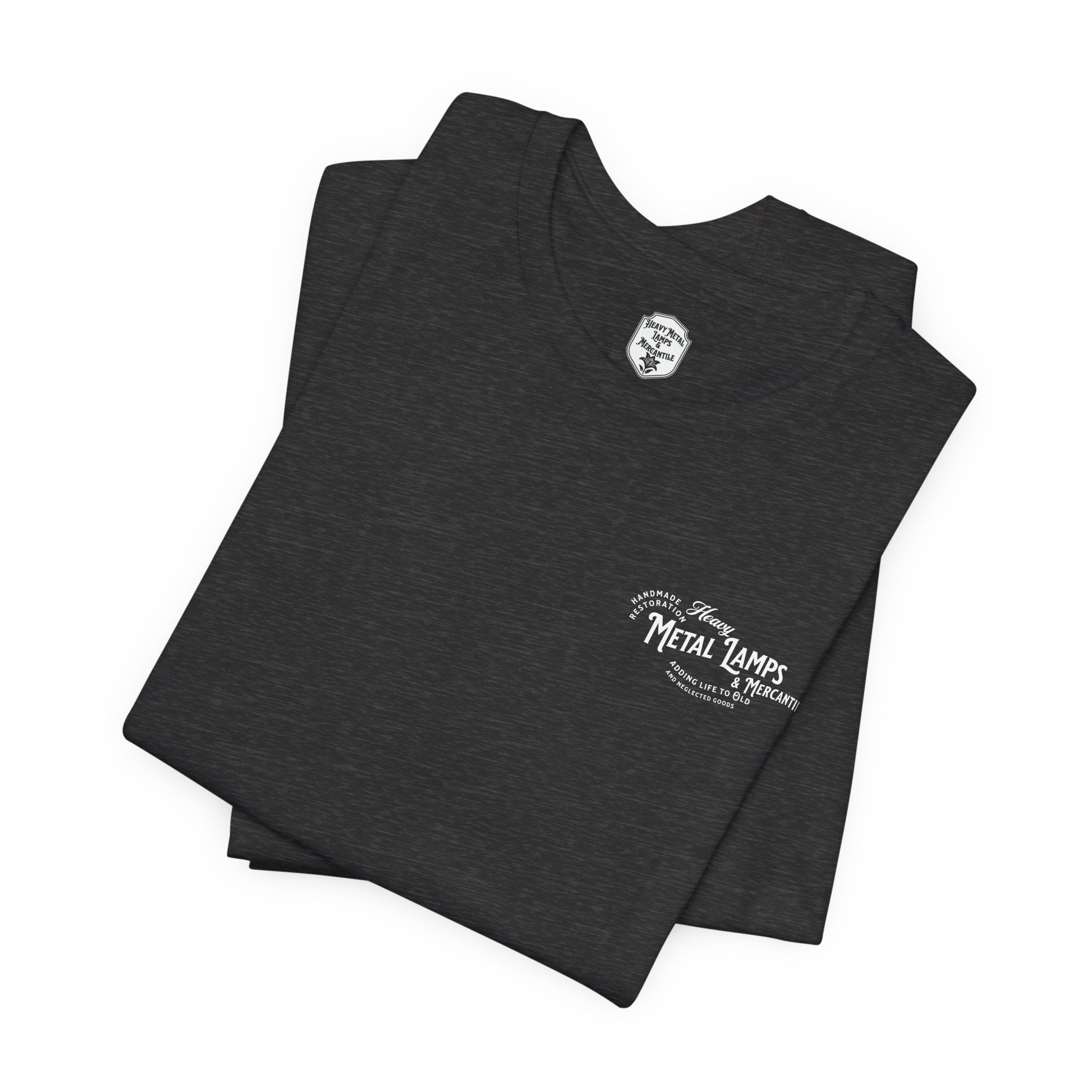 Heavy Metal Lamps & Mercantile Logo Tee — Vintage Shop Badge T-Shirt