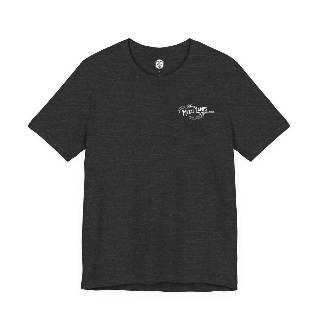 Heavy Metal Lamps & Mercantile Logo Tee — Vintage Shop Badge T-Shirt