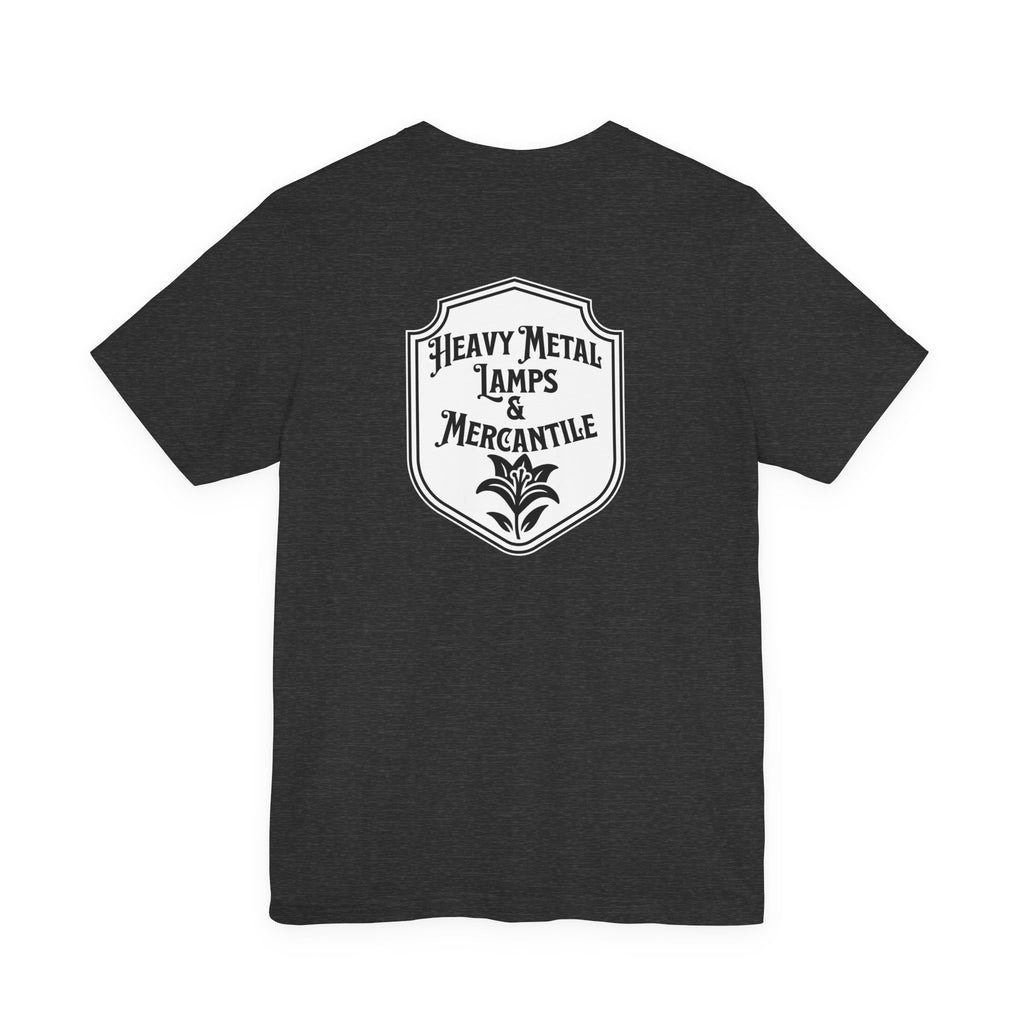 Heavy Metal Lamps & Mercantile Logo Tee — Vintage Shop Badge T-Shirt