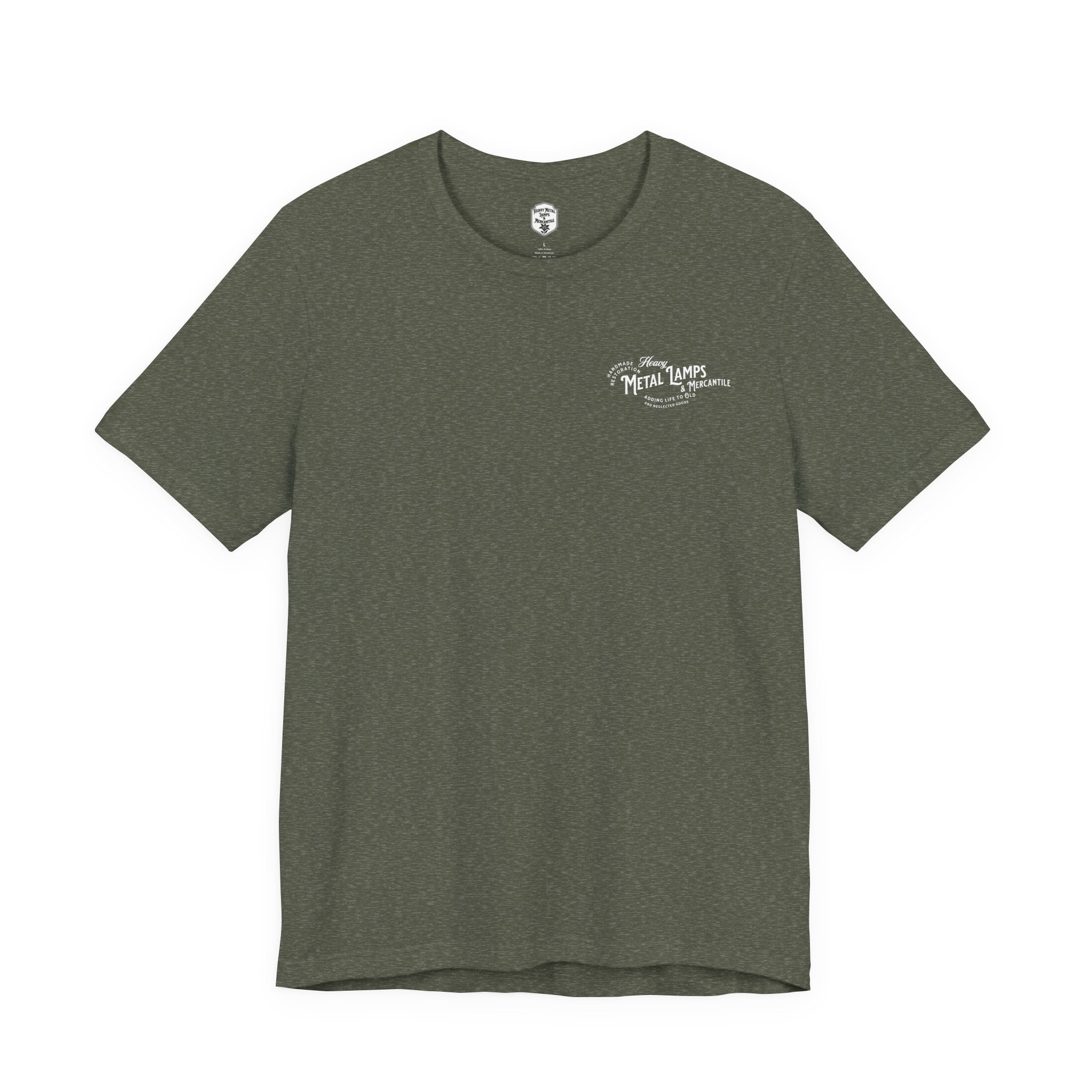 Heavy Metal Lamps & Mercantile Logo Tee — Vintage Shop Badge T-Shirt