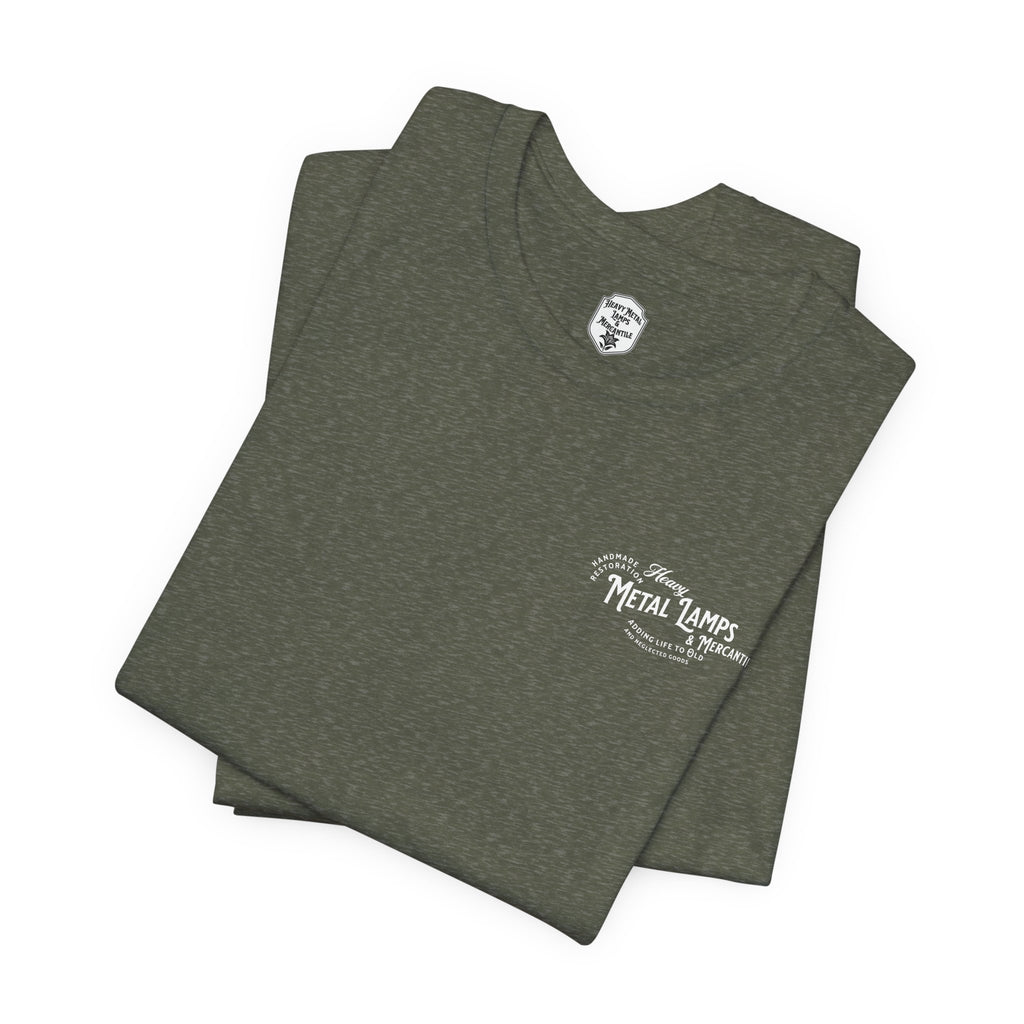 Heavy Metal Lamps & Mercantile Logo Tee — Vintage Shop Badge T-Shirt
