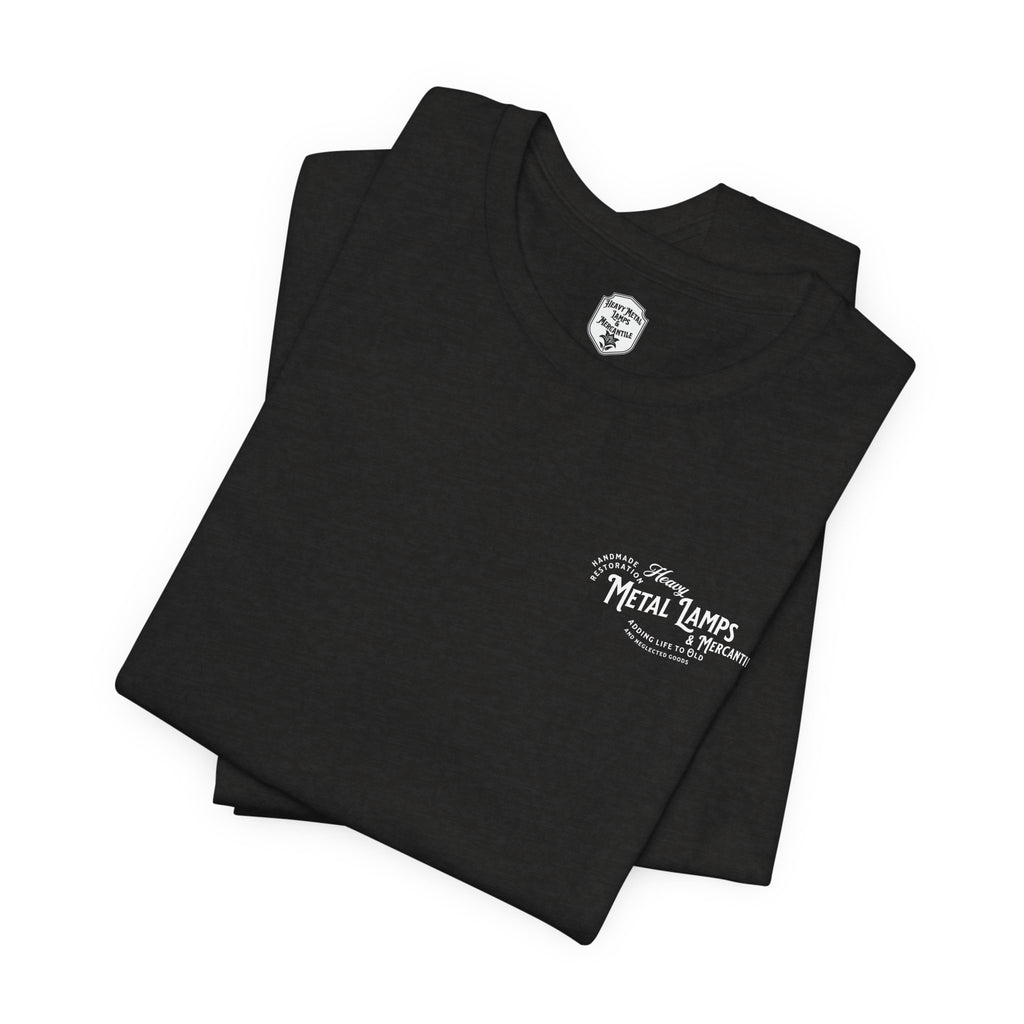 Heavy Metal Lamps & Mercantile Logo Tee — Vintage Shop Badge T-Shirt