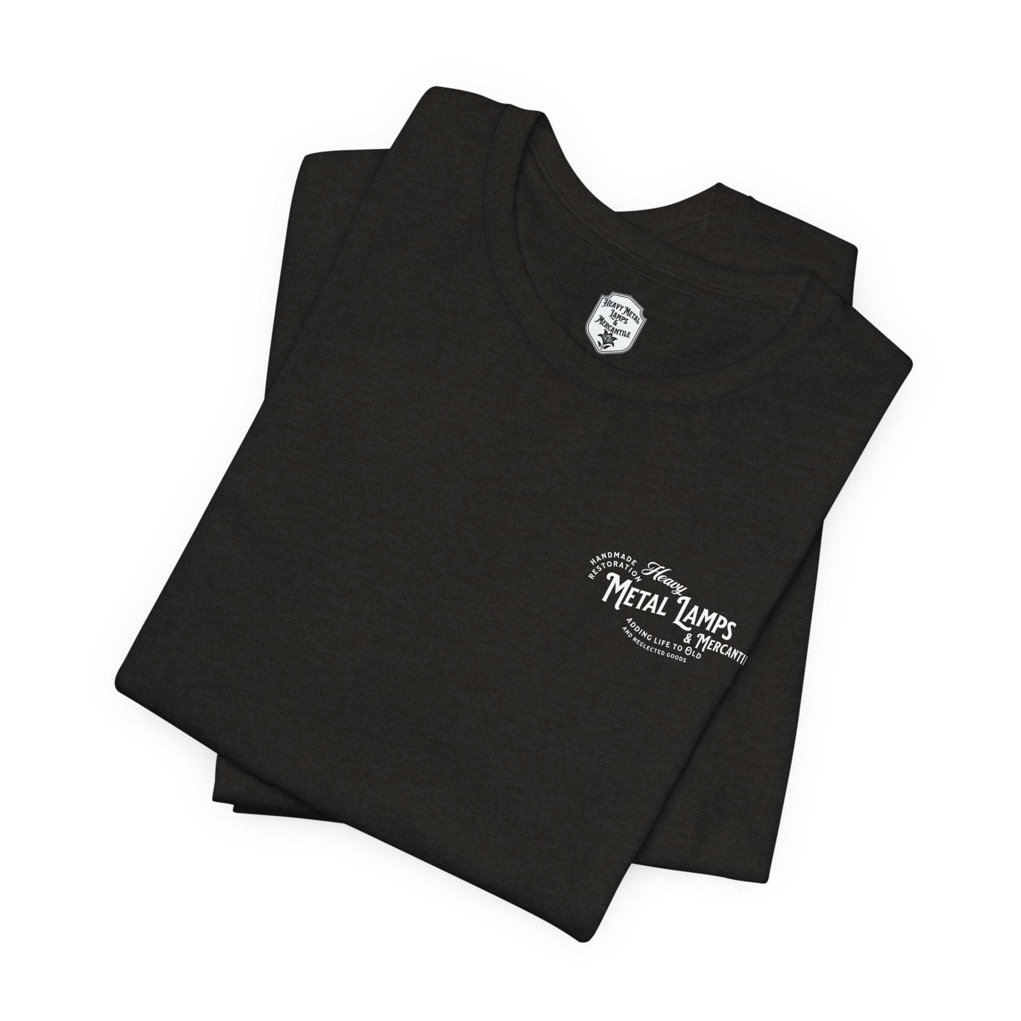 Heavy Metal Lamps & Mercantile Logo Tee — Vintage Shop Badge T-Shirt