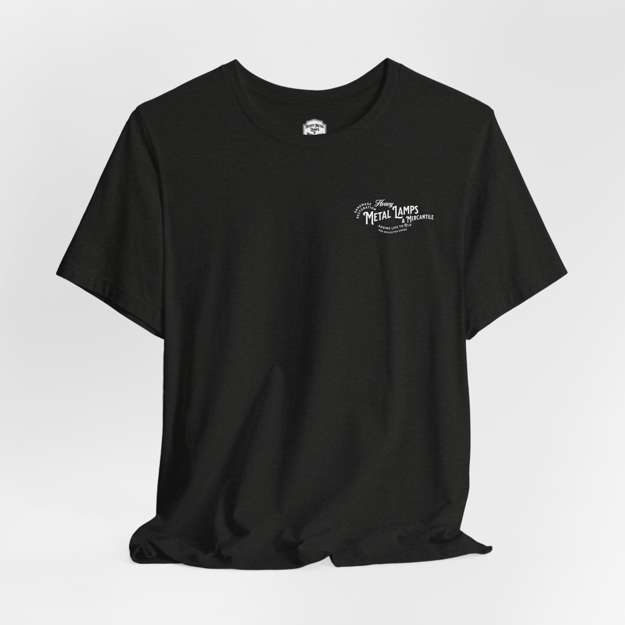 Heavy Metal Lamps & Mercantile Logo Tee — Vintage Shop Badge T-Shirt